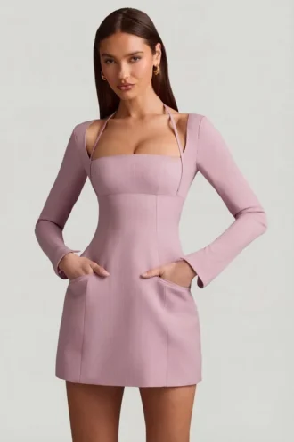 ksenia strukturerad a linje miniklnning med nlstreck i mauve 1 330x495 - Ksenia strukturerad A-linje minikl&auml;nning med n&aring;lstreck i mauve