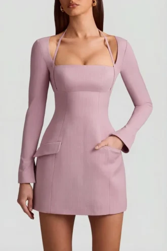 ksenia strukturerad a linje miniklnning med nlstreck i mauve 2 330x495 - Ksenia strukturerad A-linje minikl&auml;nning med n&aring;lstreck i mauve