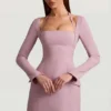 Ksenia strukturerad A-linje miniklänning med nålstreck i mauve