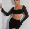 La Desirade Embellished Cowl Neck Crop Top i svart