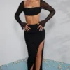 La Desirade Embellished Cowl Neck Crop Top i svart