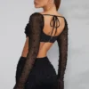 La Desirade Embellished Cowl Neck Crop Top i svart