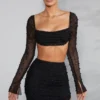 La Desirade Embellished Cowl Neck Crop Top i svart