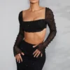 La Desirade Embellished Cowl Neck Crop Top i svart