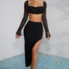 La Desirade Embellished Cowl Neck Crop Top i svart