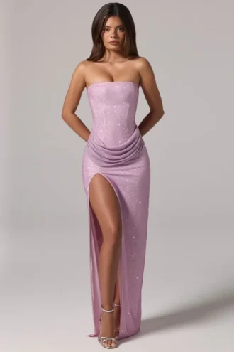 La Rochette Maxiklänning med bandeau och cowl-midja i rosa