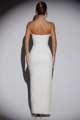 La Rochette Maxiklänning med bandeau-top och cowl-hals i ivory