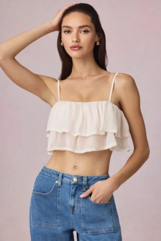 Lacie kort camisole-top med volanger i elfenben