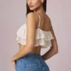 Lacie kort camisole-top med volanger i elfenben