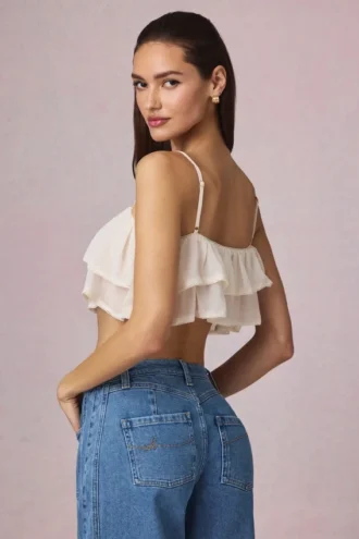 Lacie kort camisole-top med volanger i elfenben