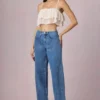 Bobbi Mid-Rise Barrel-Leg Jeans i mellblå tvätt