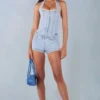 Lalita knäppt playsuit med halterneck i ljus denim
