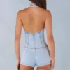 Lalita knäppt playsuit med halterneck i ljus denim