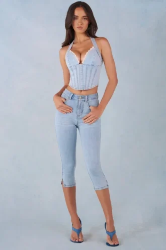Landon Capri-jeans i ljus denim med medelhög midja