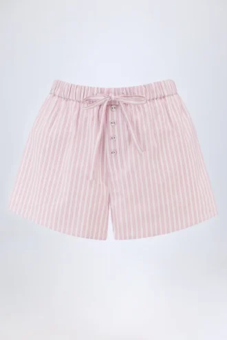 Lariana mid-rise cotton poplin shorts with pink stripes