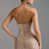 Lasma Embellished Halterneck A-Line Miniklänning i Almond