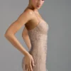 Lasma Embellished Halterneck A-Line Miniklänning i Almond