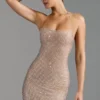 Lasma Embellished Halterneck A-Line Miniklänning i Almond