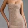 Lasma Embellished Halterneck A-Line Miniklänning i Almond