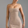 Lasma Embellished Halterneck A-Line Miniklänning i Almond
