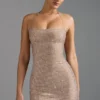 Lasma Embellished Halterneck A-Line Miniklänning i Almond