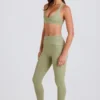 Leggings med vikbar midja och hällor i Matcha