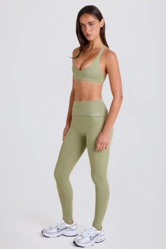 Leggings med vikbar midja och hällor i Matcha