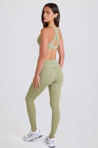 Leggings med vikbar midja och hällor i Matcha