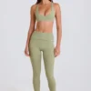 Leggings med vikbar midja och hällor i Matcha