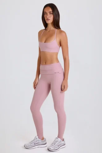 Leggings med vikbar midja och hällor i mauve