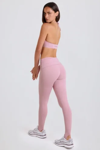 Leggings med vikbar midja och hällor i mauve