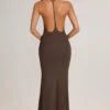 Leire Modal Plunge Backless Maxi Klänning i chokladbrunt