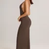 Leire Modal Plunge Backless Maxi Klänning i chokladbrunt