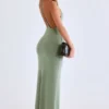 Leire Modal Plunge Backless Maxi Klänning i salviagrön