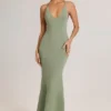 Leire Modal Plunge Backless Maxi Klänning i salviagrön
