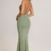 Leire Modal Plunge Backless Maxi Klänning i salviagrön