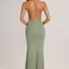 Leire Modal Plunge Backless Maxi Klänning i salviagrön