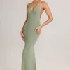 Leire Modal Plunge Backless Maxi Klänning i salviagrön