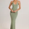 Leire Modal Plunge Backless Maxi Klänning i salviagrön