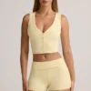 Lene Modal Ribbad Knäppt Väst i Buttercream Yellow