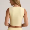 Lene Modal Ribbad Knäppt Väst i Buttercream Yellow