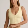 Lene Modal Ribbad Knäppt Väst i Buttercream Yellow