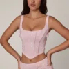Letitia Embellished Lace-Up Corset Top i mjukrosa