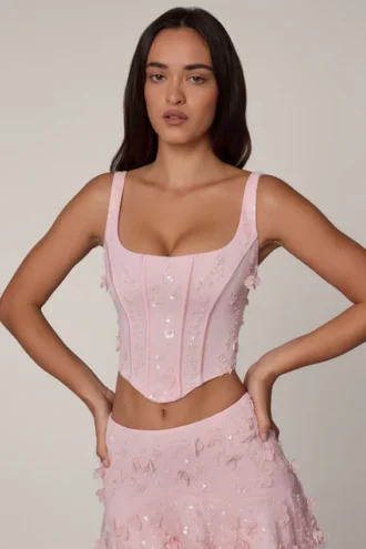 Letitia Embellished Lace-Up Corset Top i mjukrosa