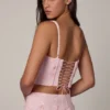 Letitia Embellished Lace-Up Corset Top i mjukrosa