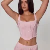 Letitia Embellished Lace-Up Corset Top i mjukrosa