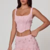 Letitia Embellished Lace-Up Corset Top i mjukrosa