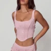 Letitia Embellished Lace-Up Corset Top i mjukrosa