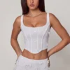 Letitia Embellished Lace-Up Corset Top i vitt