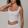 Letitia Embellished Lace-Up Corset Top i vitt